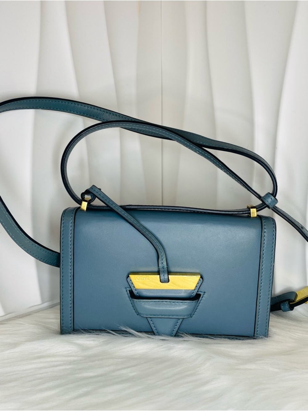Loewe Blue Leather Crossbody Bag with Gold Accent